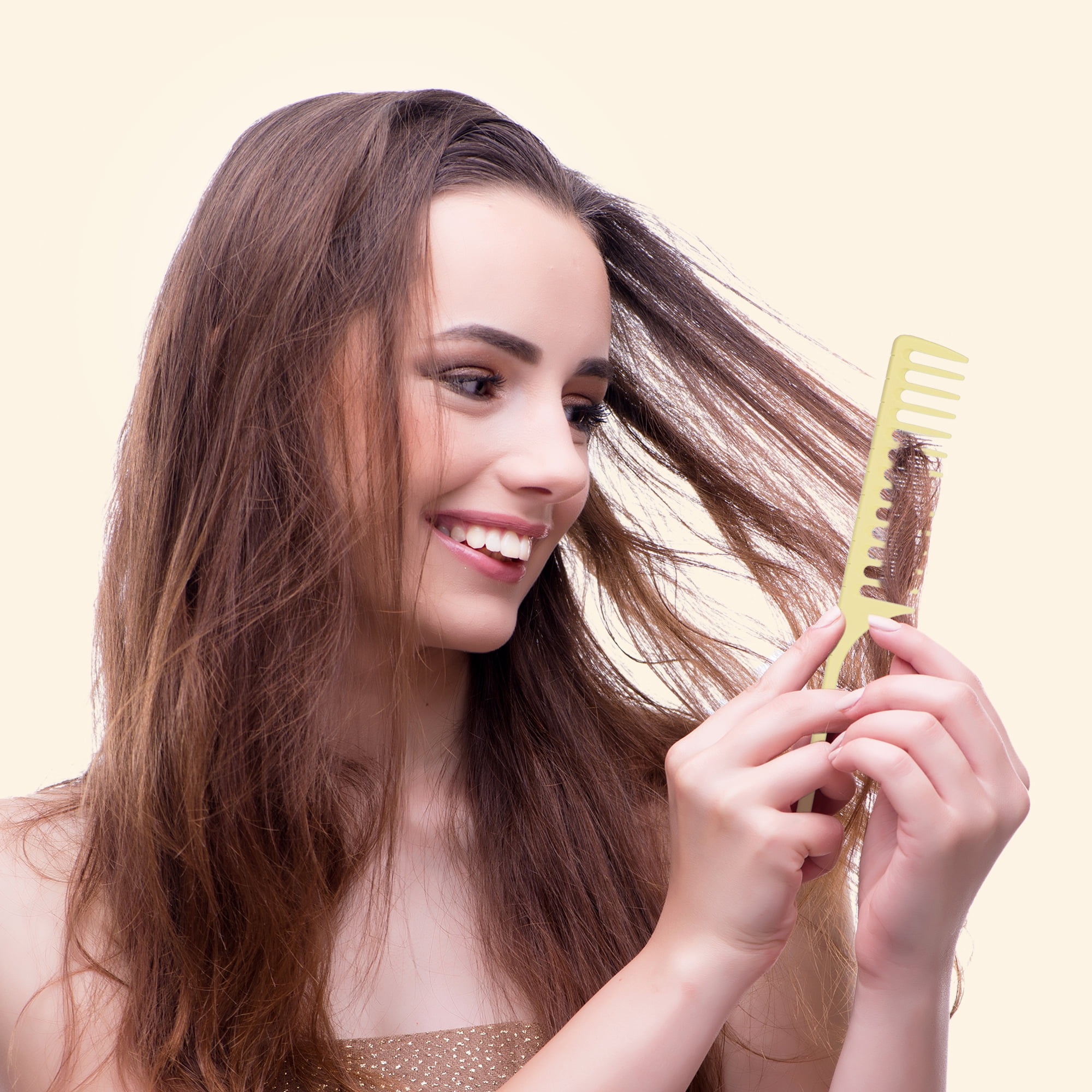 Unique Bargains Wide Tooth Rat Tail Comb Plastic for Wet Curly Hair for Women Men Yellow