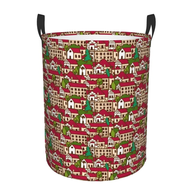 Fotbe Red Houses Cesto de Ropa con Asas, Cesto Impermeable de Gran Capacidad, Bolsa de Lavado para Dormitorio, Cesto de Ropa con Ruedas y Asas-Medium