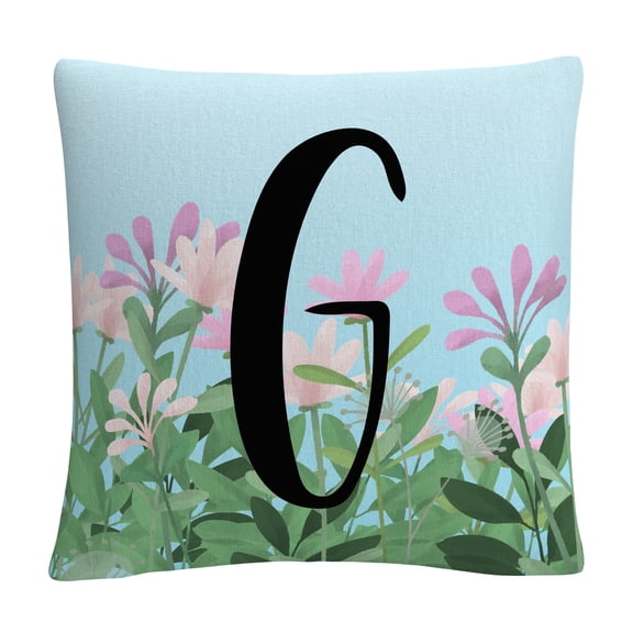 Pink Floral Garden Letter Illustration G By Abc 16 X 16 Decorative Throw Pillow