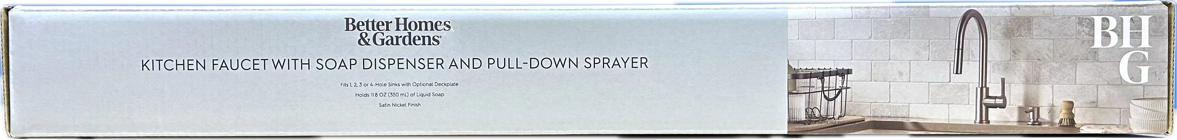 Better Homes & Gardens Pull Down Kitchen Faucet with Soap Dispenser in Satin Nickel