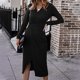 thumbnail image 2 of Vestido de manga larga con cuello en V para mujer, cómodo, informal, de invierno, a la moda Pompotops hdfakjf8311, 2 of 9