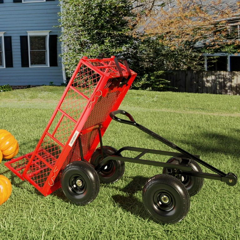 Sunnydaze Decor Heavy-Duty Steel Dump Utility Garden Cart Black