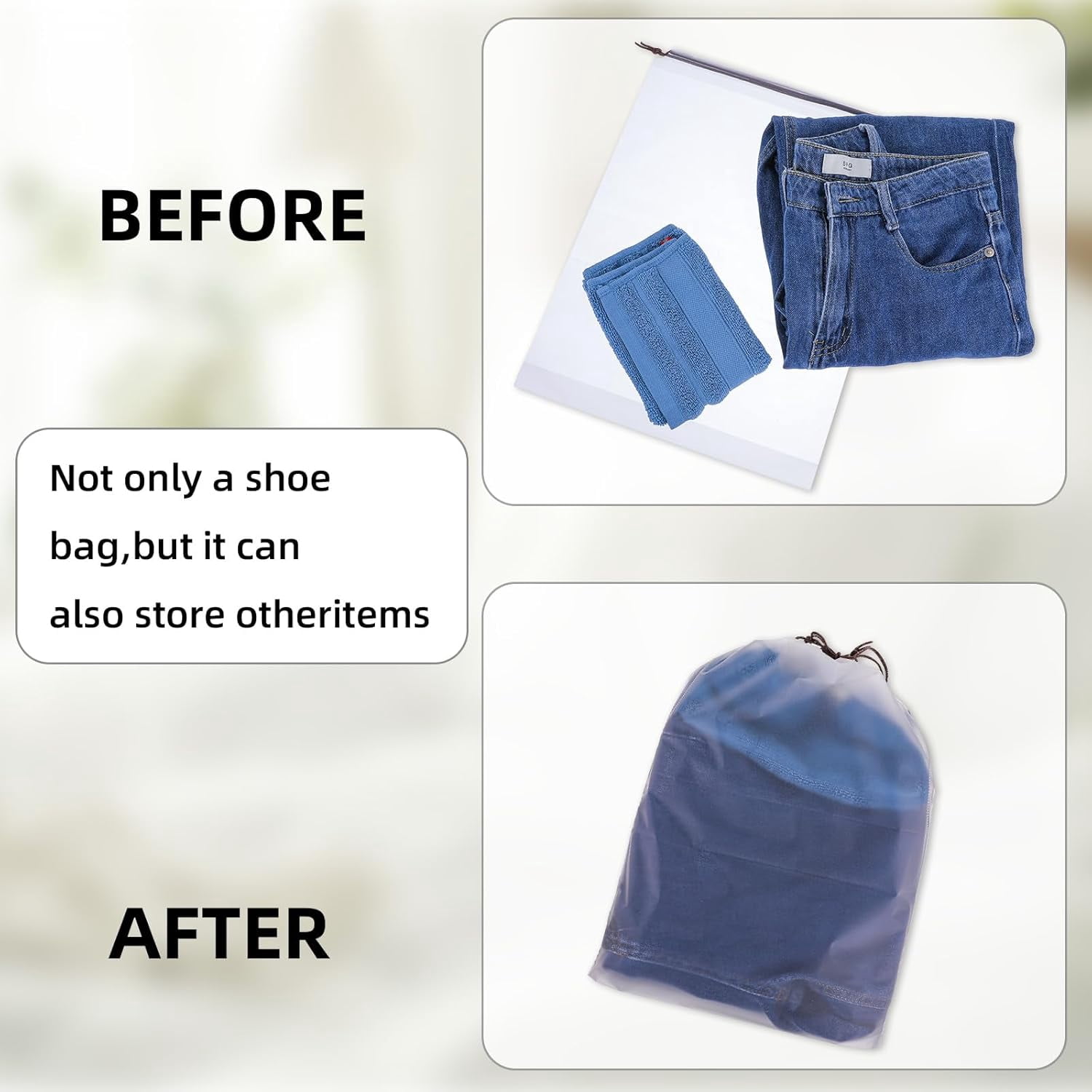 100 PCS Translucent Shoe Bags for Travel, Large Travel Shoe Bag Portable Shoe Bag, Travel Shoe Bag with Drawstring, for Rainy Days Out or Traveling (White)