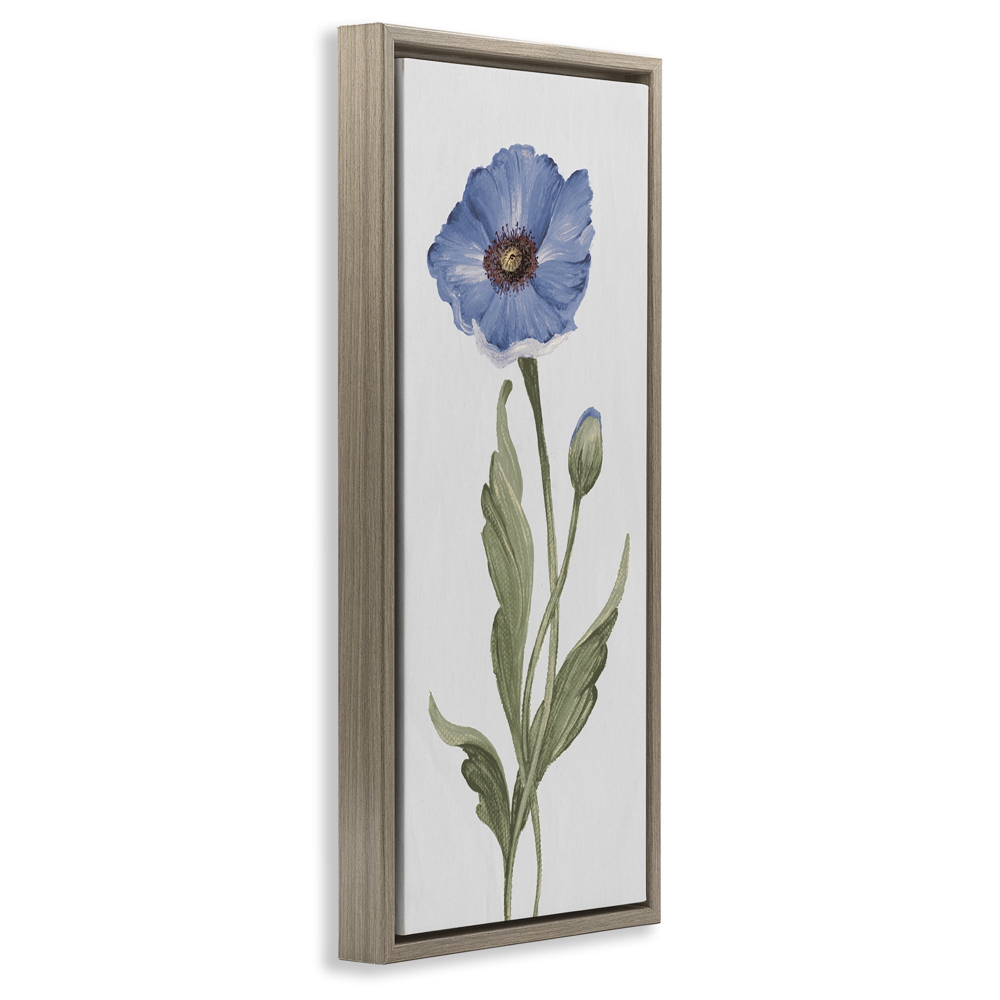 Stupell Industries Blooming Blue Poppy Botanical & Floral Painting Brown Floater Framed Art Print Wall Art, 15 x 31