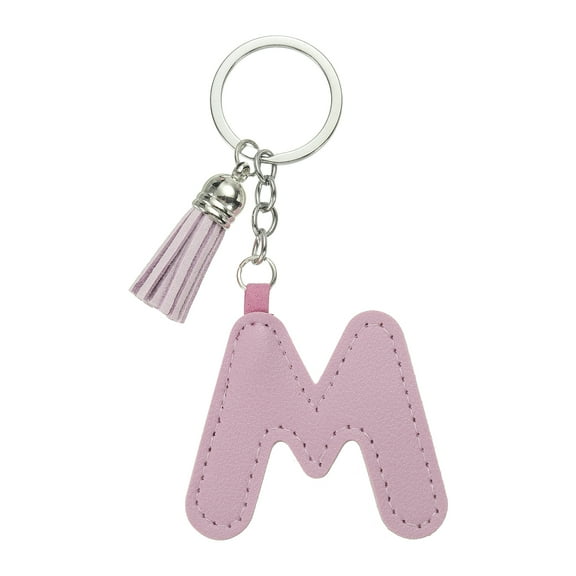 Alphabet Initial Letter Keychain, Cute Leather Keychains with Tassel Letter M Pendant Charm, Purple