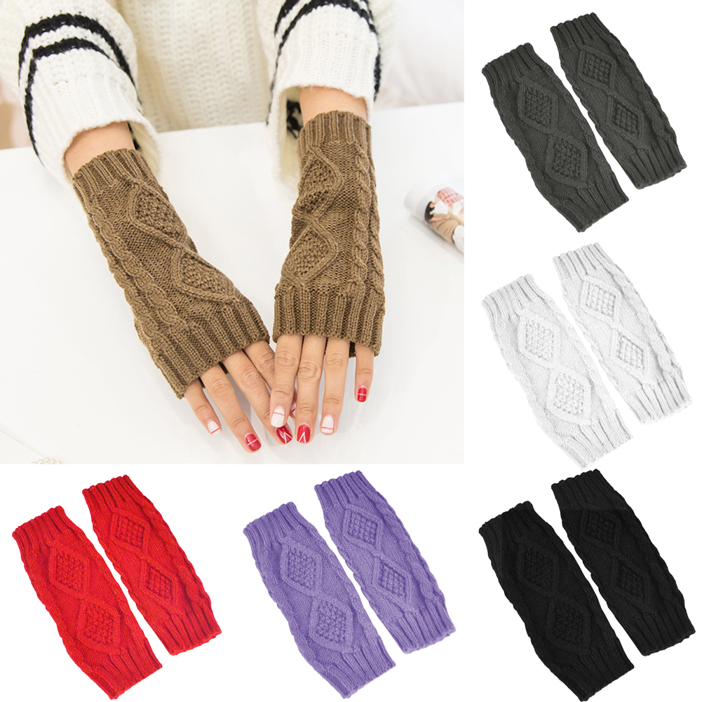 LINASHI 1 Pair Winter Soft Comfortable Knitted Gloves Thermal Warm Fingerless Mittens Cover for