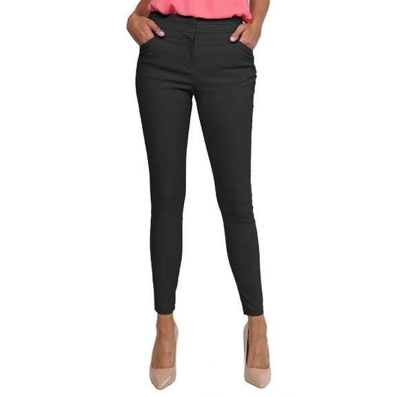 Women's Basic Office Solid Mid Rise Slim Fit Stretch Full Length Pants