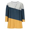 thumbnail image 6 of Qulqfy Women's 3/4 Sleeve Tops Tunic Spring Plus Size Shirts Color Block Blue Dressy Casual Henley Tops Dressy Casual Blouses for Women XXL, 6 of 6