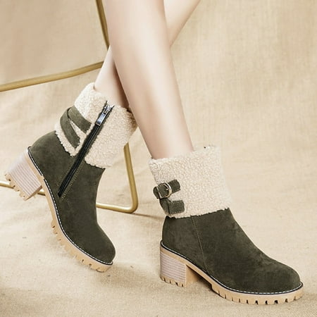 

XDDST Women Ankle Boots Ankle-High Medium Heel Autumn and Winter New Warm Snow Boots Thick Heel Round Head Buckle Large Boots Cotton Boots