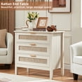 thumbnail image 4 of LEYAOYAO 31.5"W White 3-Drawer Nightstand Set of 2, Boho Rattan Bedside Table, End Table for Bedroom Entryway Living Room, 4 of 7