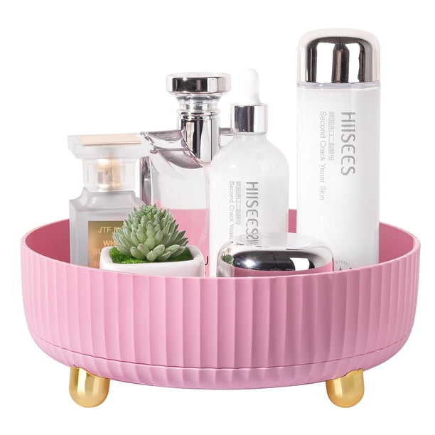 Bandeja organizadora de maquillaje y perfume Anyoifax, giratoria 360°, rosa
