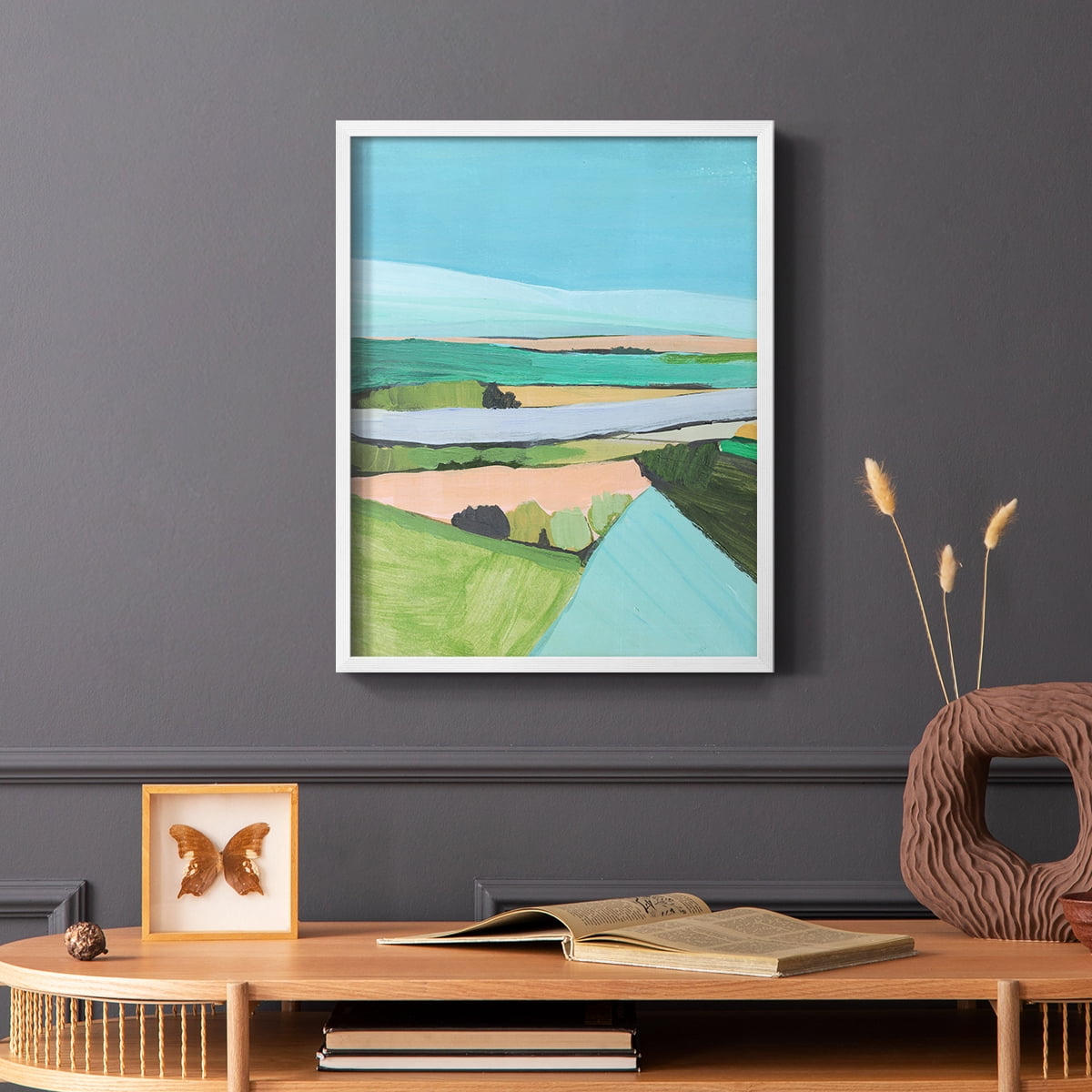 Bright Colored Countryside I Framed Print in White Solid Wood Framed Print No Nail Hanging