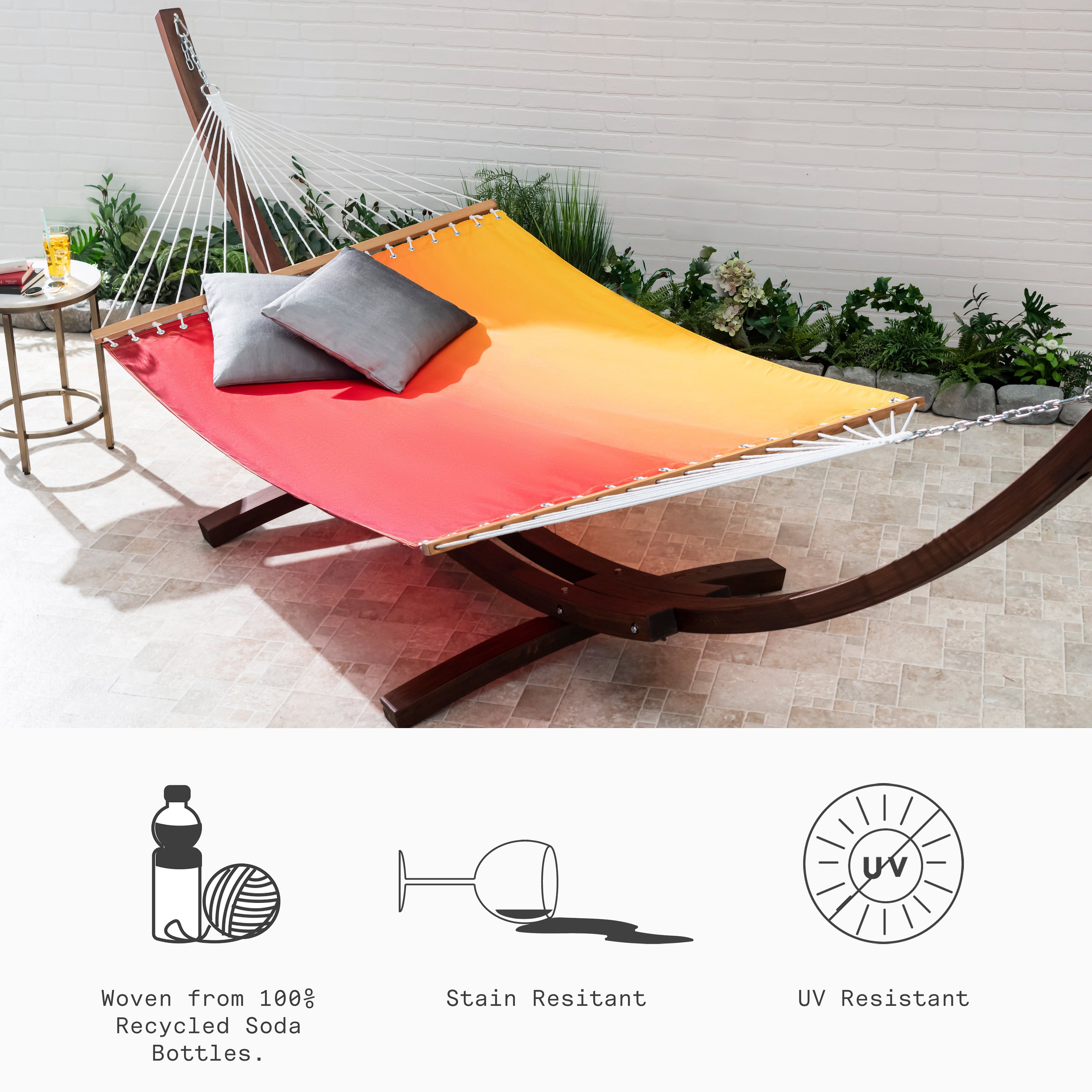 Fab Habitat Ombre Recycled Polyester Hammock - Big Sur - Sunset - Indoor/Outdoor, Quick Dry, 2 Person 460 lbs Capacity - Patio, Poolside, Backyard, Garden, Beach, Balcony - 12-14 ft Adjustable