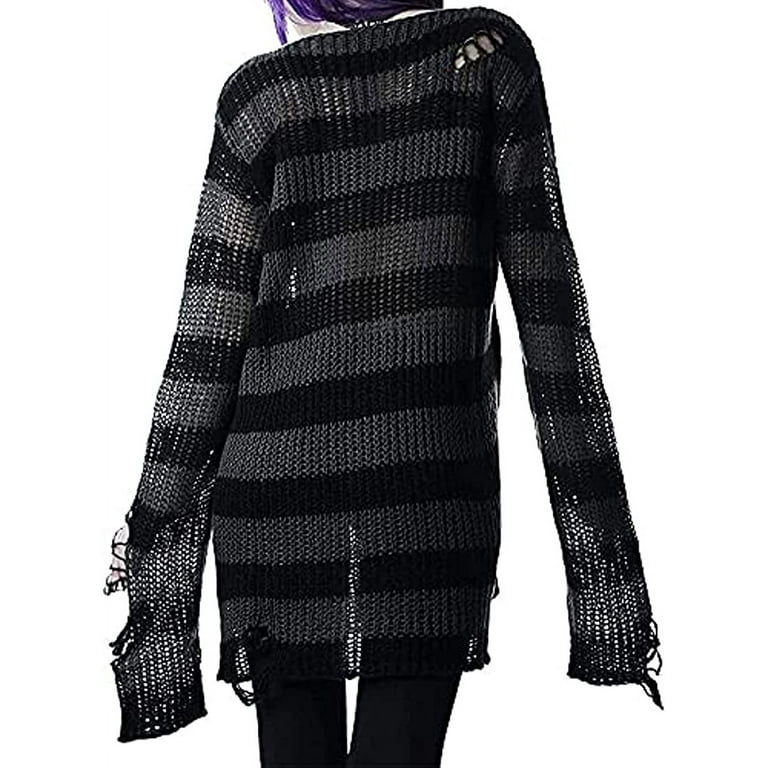 CAREFORM Y2K Oversized Goth Punk Ripped Striped Long Sleeve CAREFORM Y2K Oversized Goth Punk Ripped Striped Long Sleeve