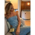 thumbnail image 4 of BKQU Sequins Denim Two Piece Pants Set Women Sexy Strapless Zipper Corset Tank Tops and Wide Leg Jeans Luxury Party Club Outfits, 4 of 5