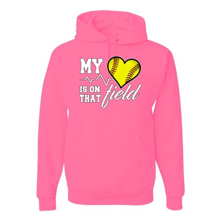 Wild Bobby, My Heart Is On That Tennis Field, Sports, Unisex Graphic Hoodie Sweatshirt, Neon Pink, X-Large