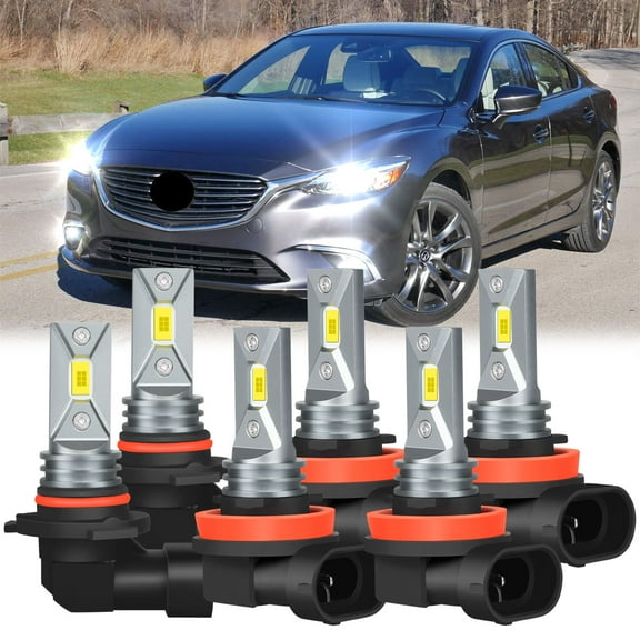 For 2014-2017 Mazda 6 LED Headlight Bulbs 9005 H11 High/Low Beam H11 H8 Fog Light White 6pcs