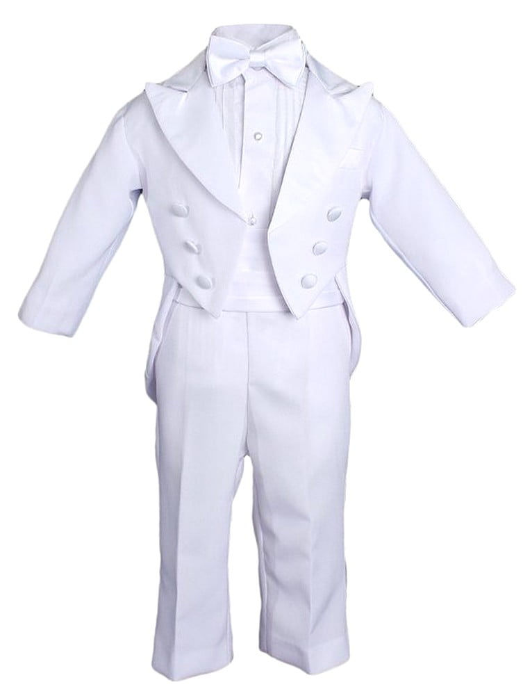 NEW BOYS WHITE TUXEDOS Tail formal suit w/ bowtie cummerbund shirt FULL SET 