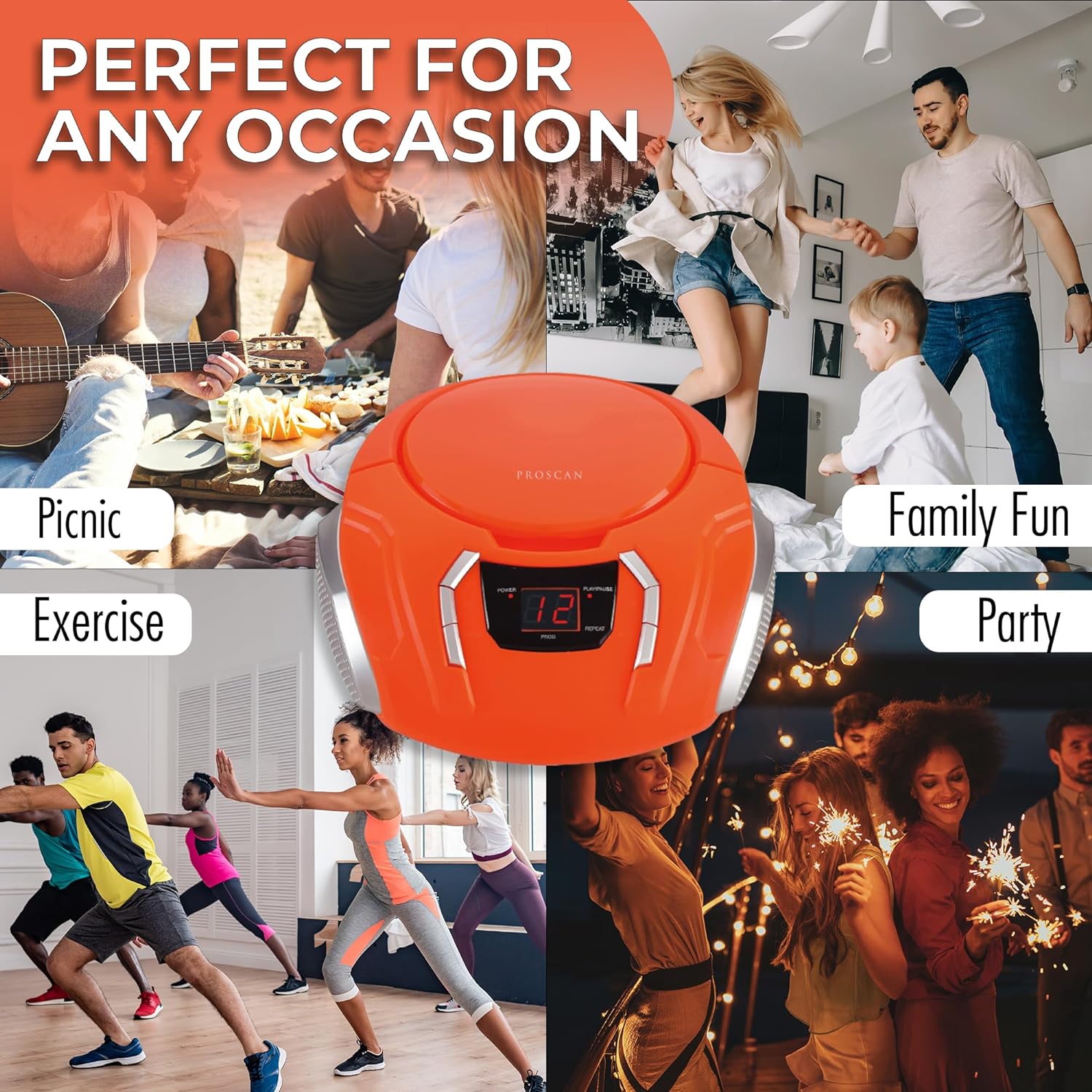 SYLVANIA SRCD261 Portable CD Players with AM/FM Radio (Orange)