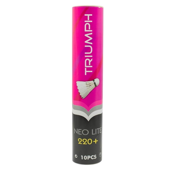 Triumph Neo Lite - 220+ Badminton Feather Shuttlecock | White , Pack Of 10 , High Quality Natural Cork