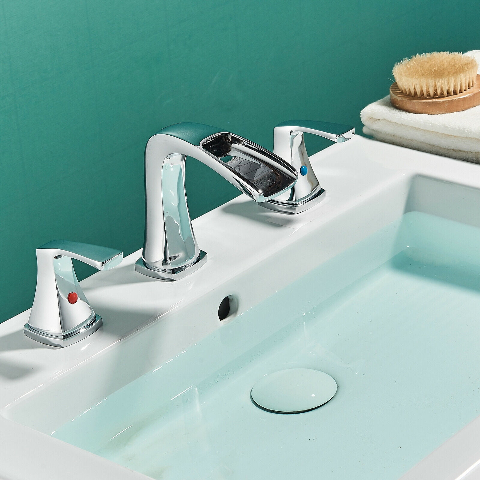 Zovajonia Bathroom Faucet 3 Hole Vanity Basin 8 Inch High Arc Sink Faucet Mixer Bronze Bath Faucets , Polished Chrome Widespread bathroom faucets for sink 3 hole Waterfall Tub Faucet