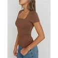 thumbnail image 6 of Womens Square Neck Short SleeveTops Spring Summer Slim Fit Tees Shirts, 6 of 6