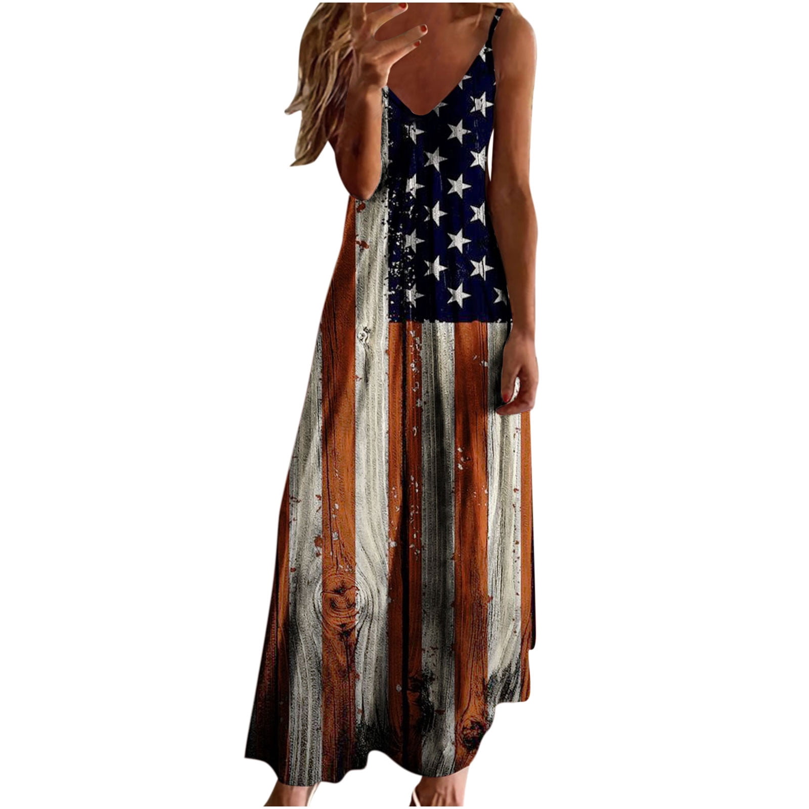 American Flag Maxi Dresses, Women Summer Tank Dress Boho Beach Sundress ...