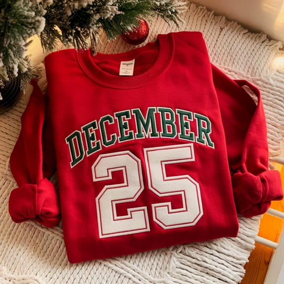 Embroidered Retro Christmas Sweatshirt, December 25 Shirt, Holiday Clothing, Womens Christmas Shirts, Christmas Crewneck, Christmas Gift