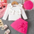 thumbnail image 5 of Toddler Infant Baby Girl Clothes 3Pcs Outfit Sets,Ruffle Long Sleeve Shirt and Bowtie Skort with Hat,6 12 18 24 Months 2t 3t 4t Toddler Girls Fall Winter Outfit Set,12-18 Months,Hot Pink, 5 of 8