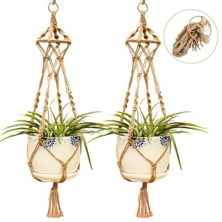 Grow Hanging Baskets - TSV Vintage Macrame Plant Hangers Indoor Outdoor Hanging Planter Basket Cotton Rope