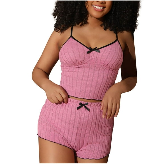XuJwPNcy 2 Pack Womens Cami Pajamas Sets Ribbed Knit Sleeveless Soft Pjs Set with Shorts Sleepwear