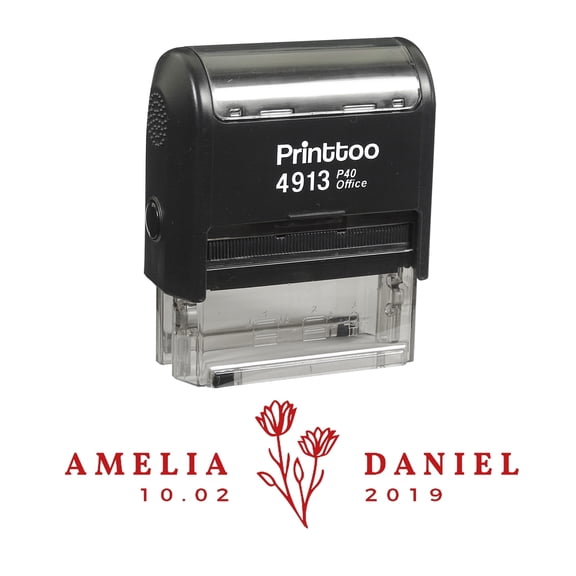 Printtoo Personalized Red Self Inking Save The Date Stamp Custom Wedding Favor Rubber Stamper -58 x 22 mm