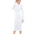 thumbnail image 7 of YWDJ Long Fall Dresses for Women 2022 Women Fashion Slim High Neck Long Dress Long Sleeve Pure Color Dress White M, 7 of 7