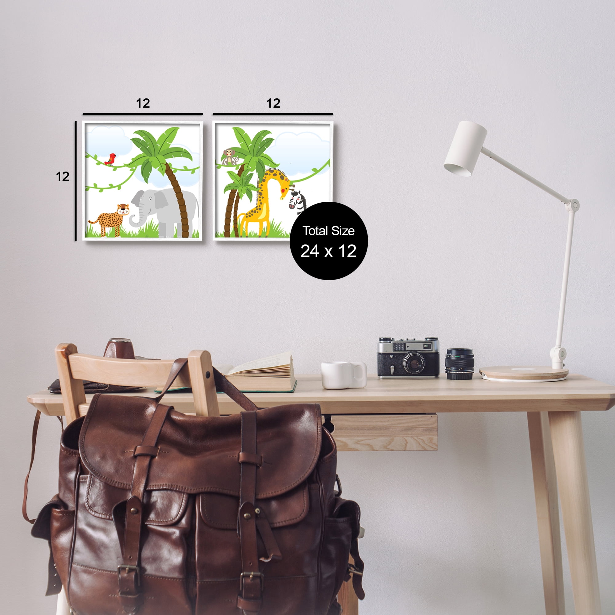 Stupell Industries Jungle Animals Scene Animals & Insects Painting White Framed Art Print Wall Art, 12 x 12, Set of 2