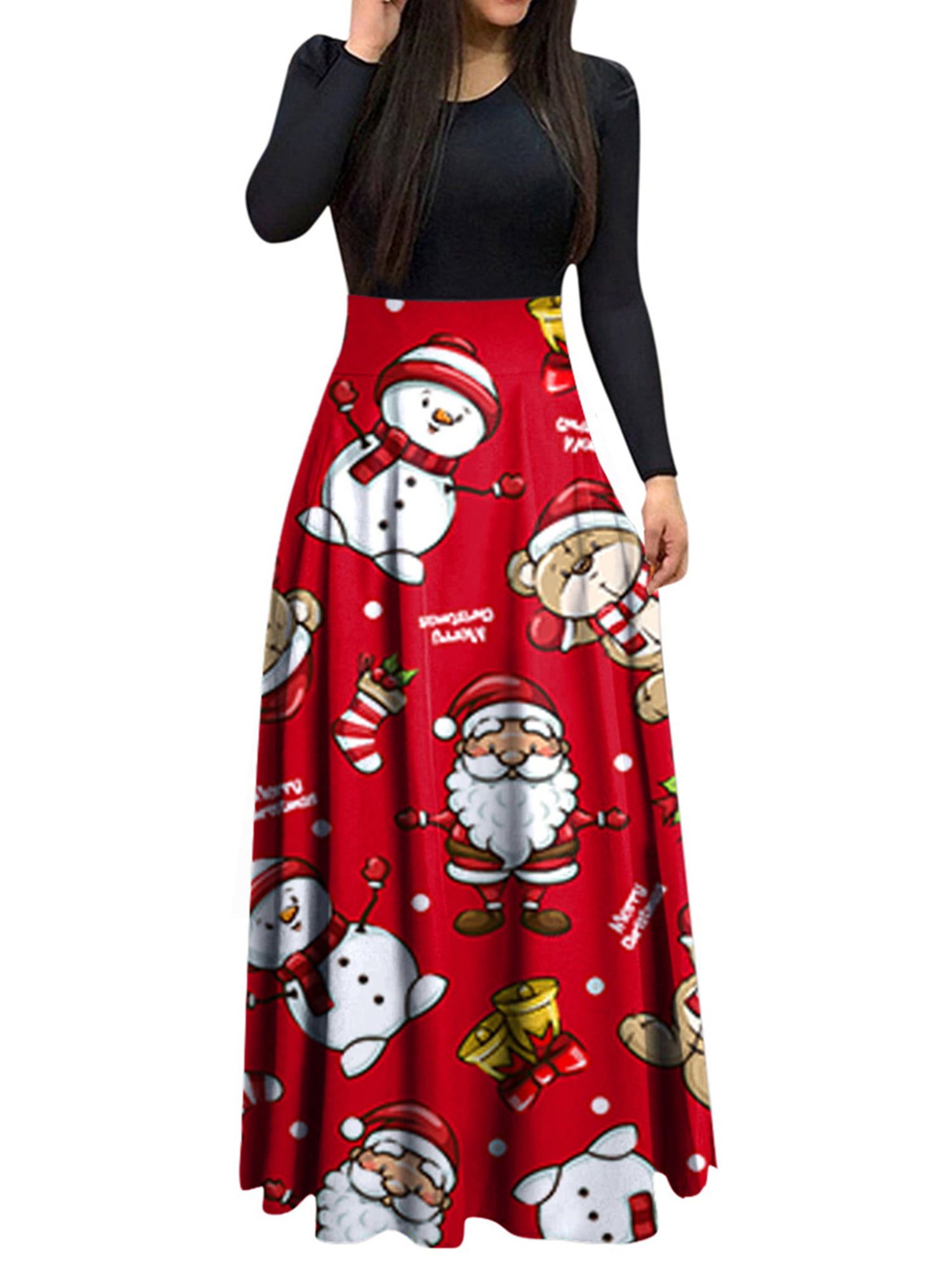 Beiwei Christmas Dresses for Women Colorful Print Dress Fall Beach Dress  Party New Year Dress - Walmart.com