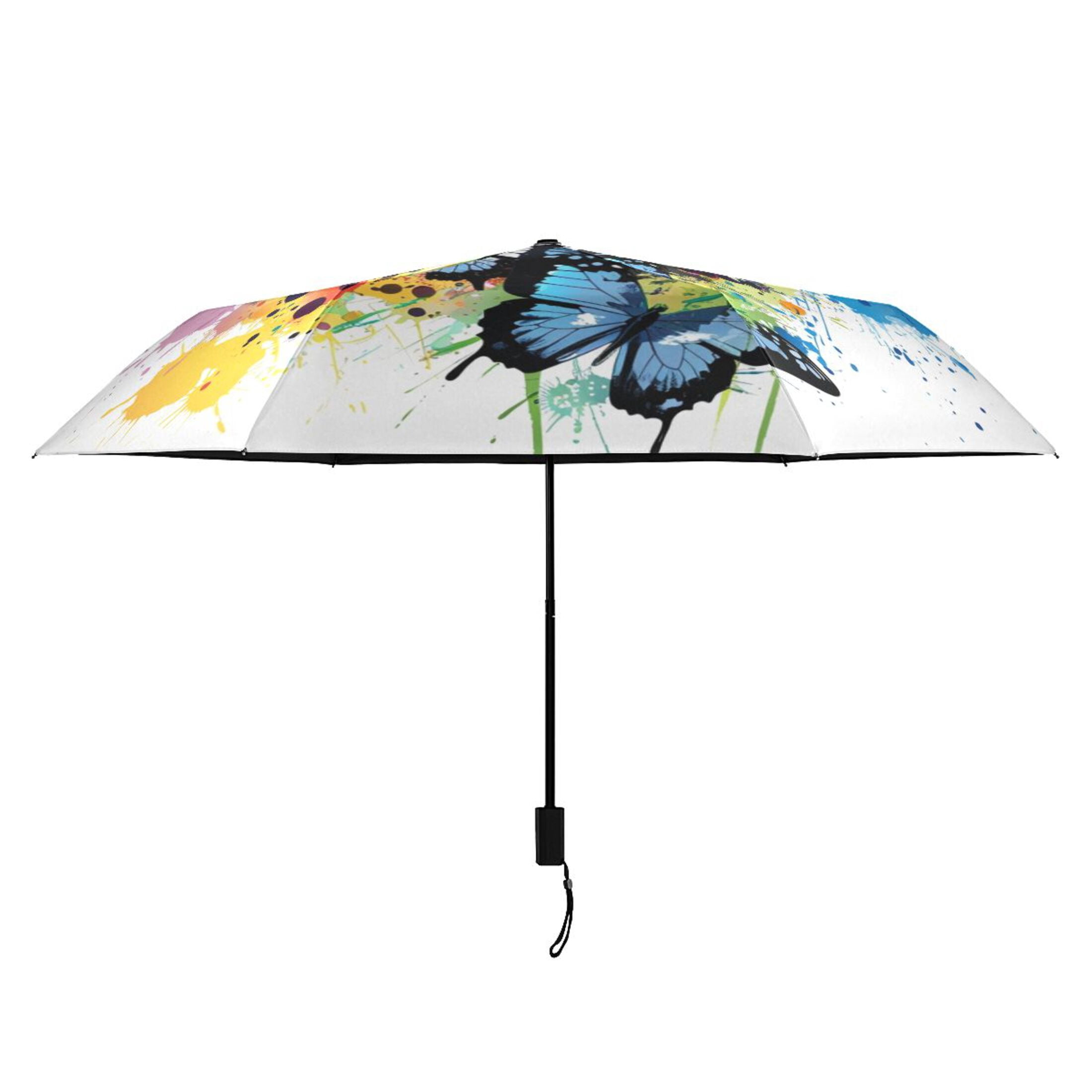 Colorful Beautiful Butterflies Compact Sun Umbrella Windproof Travel Umbrellas for Rain Strong Portable UV Protection