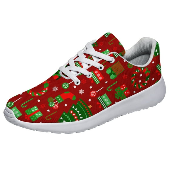 Christmas Shoes Womens Fashion Casual Shoes Mens Breathable Trail Running Sneakers Christmas Gifts for Girl Boy White Size 3.5