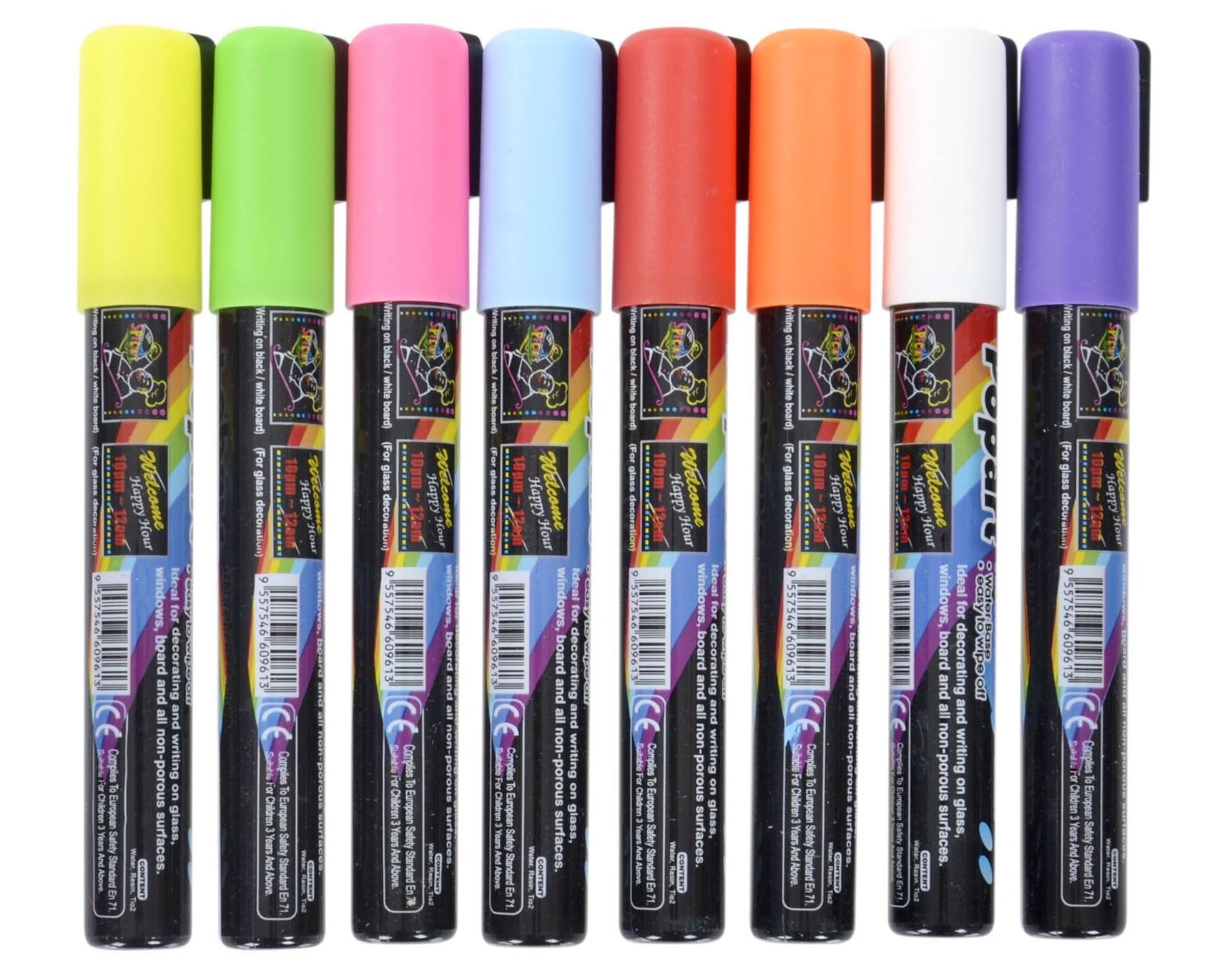 FlashingBoards Liquid Chalk (Fluorescent Neon) Marker Pen 8 Color Pack
