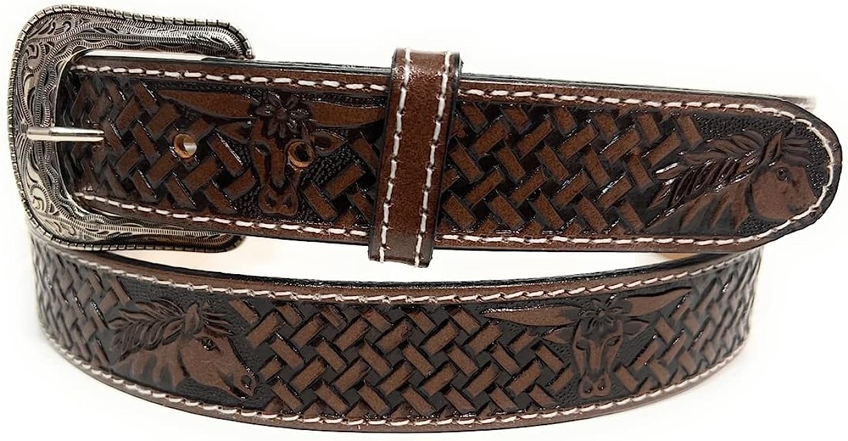 Kids Western Belt, Boys Genuine Leather Rodeo Girls Belt Horse And Bull