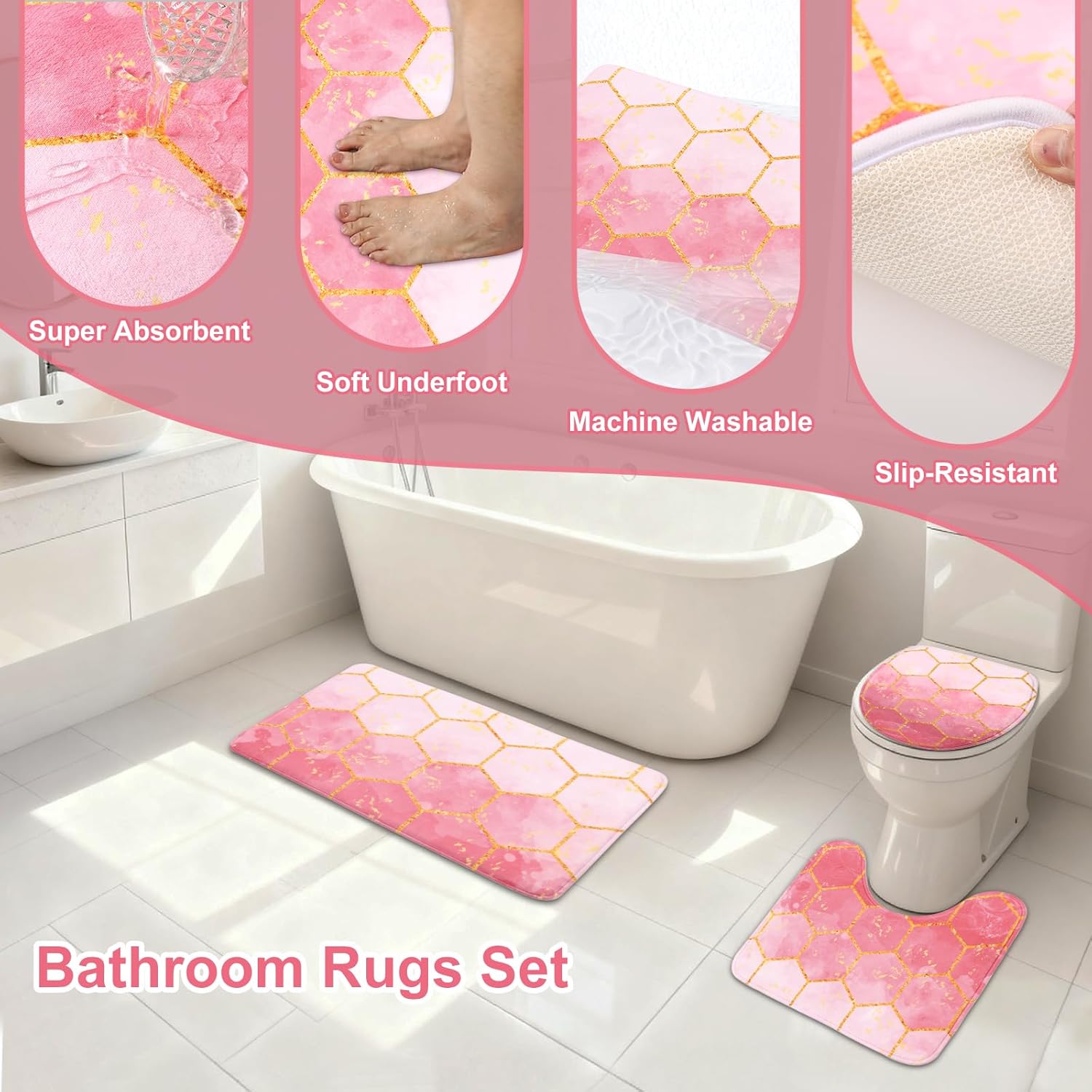 25 Pieces Bathroom Set Orange and Gold Bathroom Accessories Set, Shower Curtain and Rugs, Trash Can, Toilet Brush, Soap Dispenser, Soap Dish, Toothbrush Holder, Tumbler, Tray, Qtip Holder