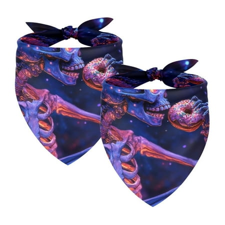 PhooArto Purple Galaxy Skeleton Donuts Dog Bandanas 2 Pack Soft Washable Pet Scarf Triangle for Large Dogs Puppies and Cats