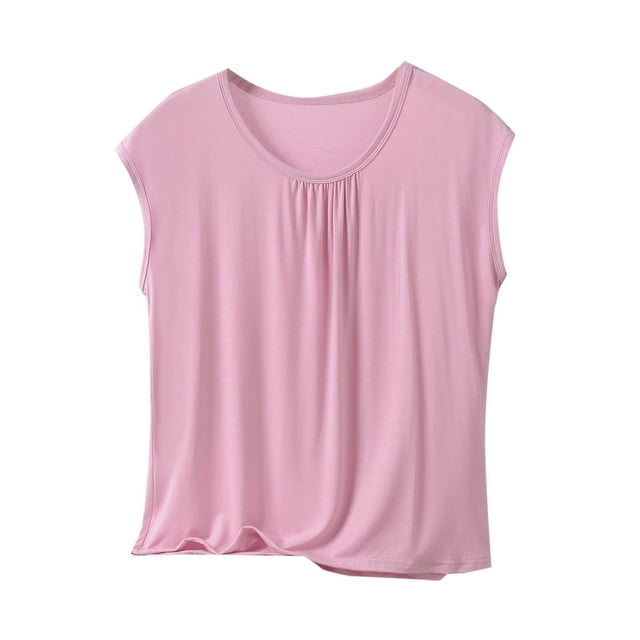 Yuyuzo Hauts de Pyjama pour Femmes Grande Taille, Chandails à Manches Cap, Col Ras du Cou, Haut Plissé de Base Superposé, Doux et Confortable, Tenue de Détente