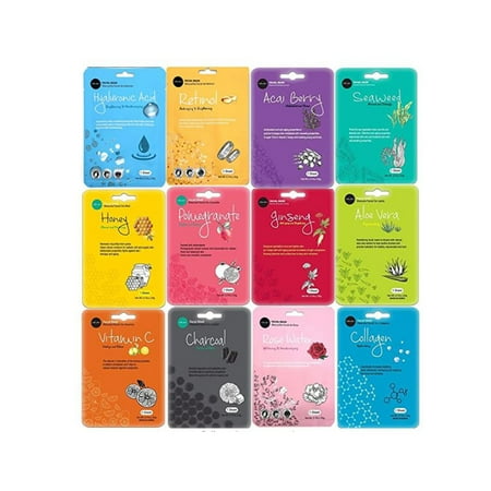 Celavi Essence Facial Mask Paper Sheet Korea Skin Care Moisturizing 12 Pack (Mix of 12)