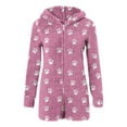 thumbnail image 3 of QATAINLAV Womens Fleece Short Jumpsuit Cute Bear Hooded Romper Pajamas Long Sleeve Sherpa Warm Fuzzy Onesie Zip Up Playsuit, Hot Pink, XL, 3 of 6
