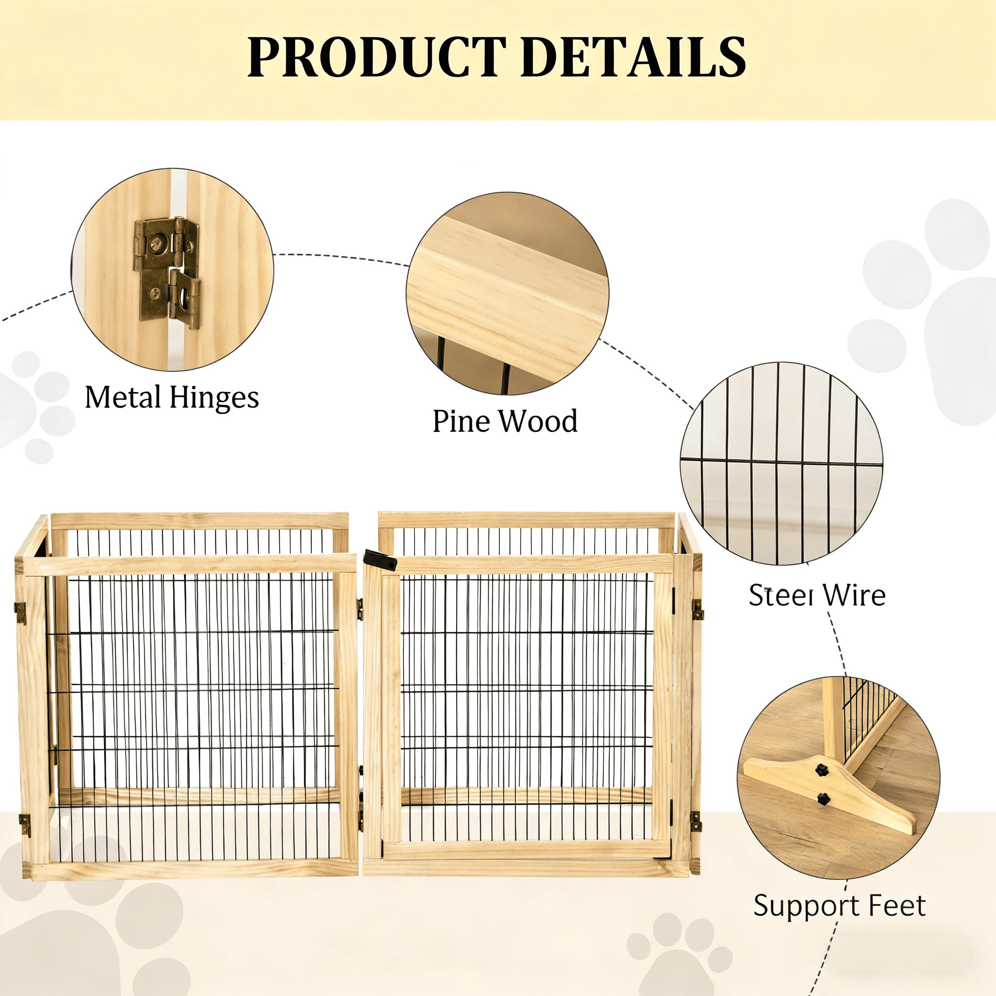 6-Panel Folding Dog Wooden Pet Gate