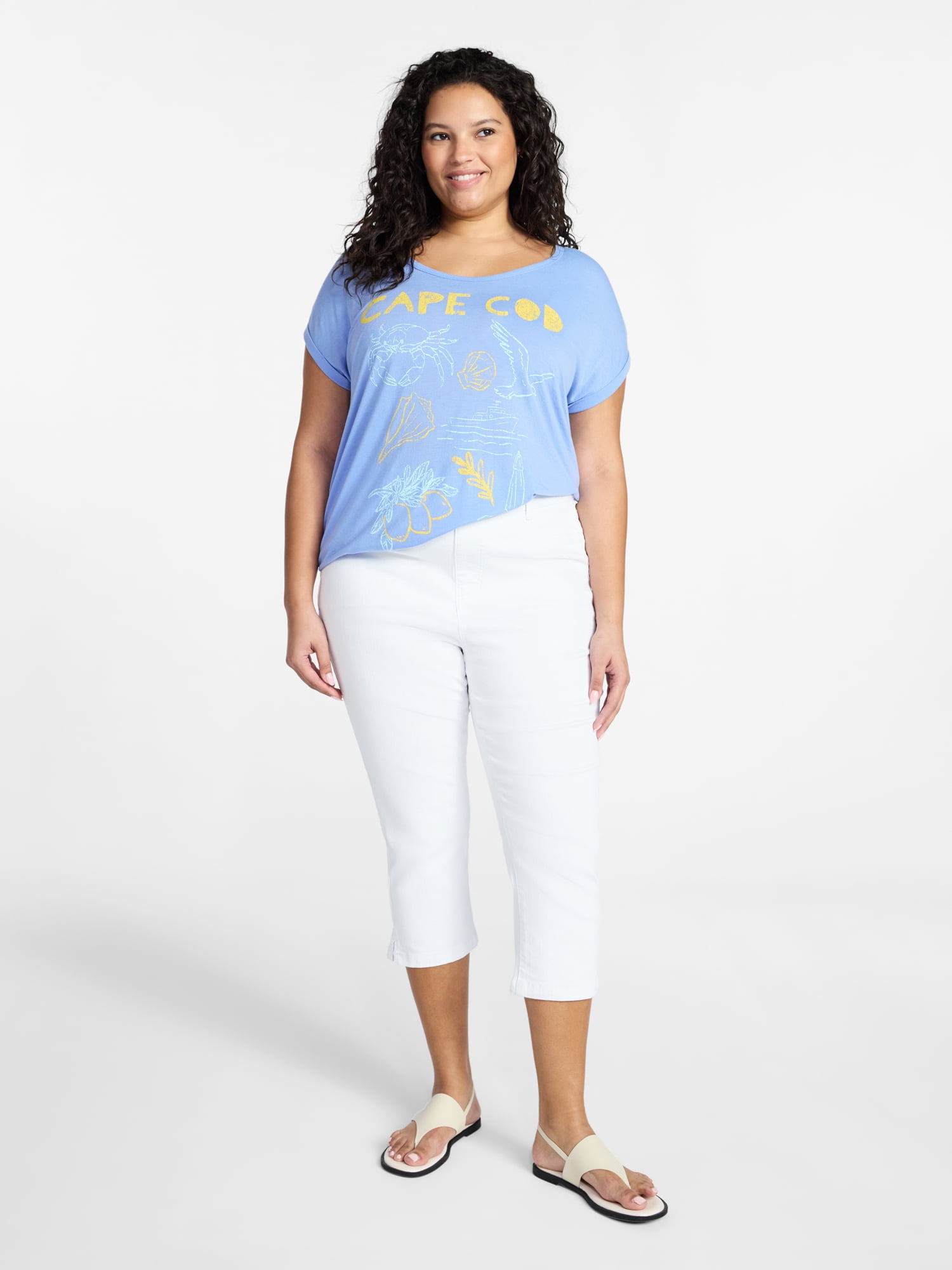 Terra & Sky Women's Plus Size Cape Cod Graphic Tee with Short Sleeves, Sizes 0X-5X
