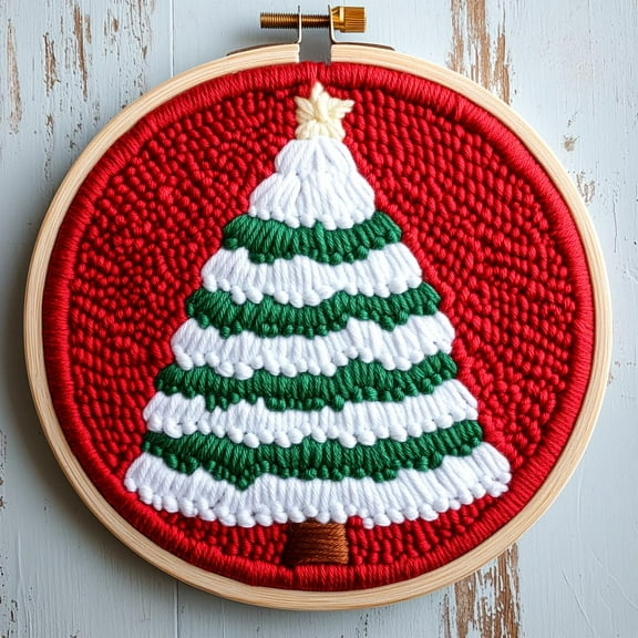 DIY Punch Needle Kits for Beginners White and Green Christmas Tree with Hoop Punch Needle Starter Craft Embroidery Set Easy for Adults and Children Festival Gift and Decoration 20x20cm-8
