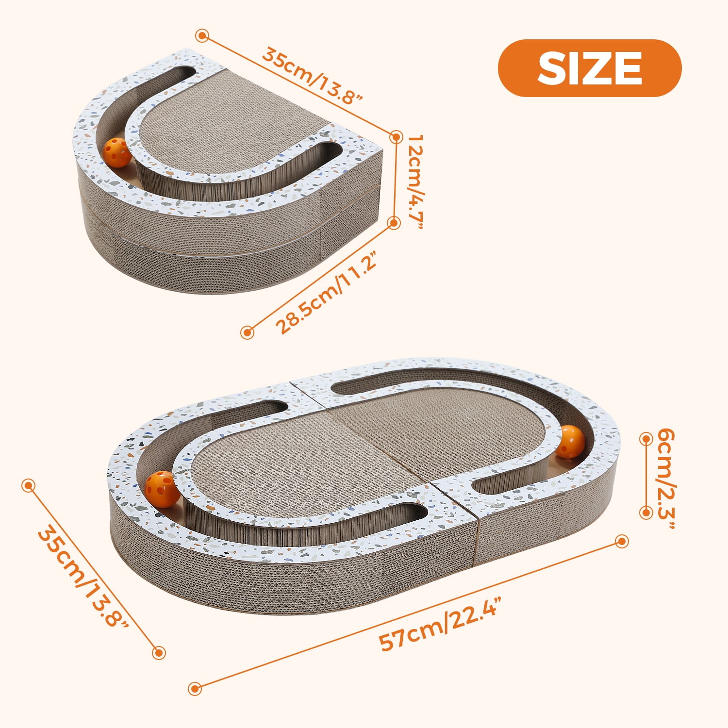 Pefilos 22" Cat Scratcher Cardboard Bed Bone with Ball Toy, Double-Sided Durable, Cat Scratching Pads Cat Scratch, Brown