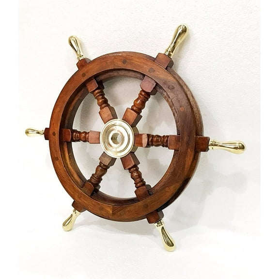 "Marine Nautical Store Solid Brass Handle 18"" Wooden Helm Ship Wheel Boat   Steering Antique Wall Decor"