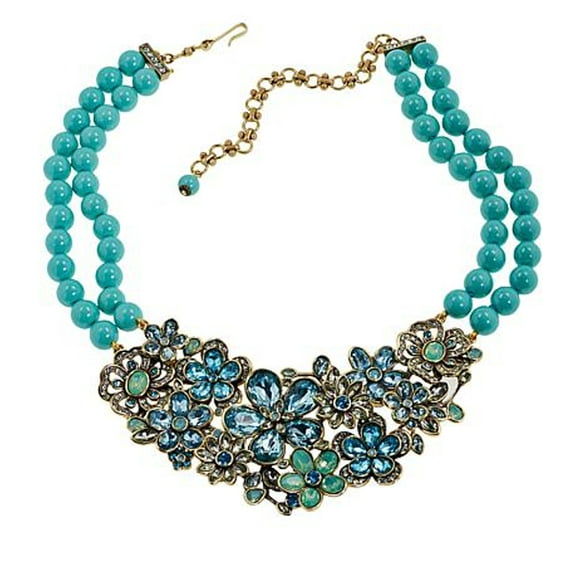 Heidi Daus Swarovski Crystal Drop Necklace ~ Flower Show (Turquoise Color)